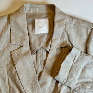 Lauren Conrad Womens Blazer Double Breasted Metallic Pinstripe Tan Size Small